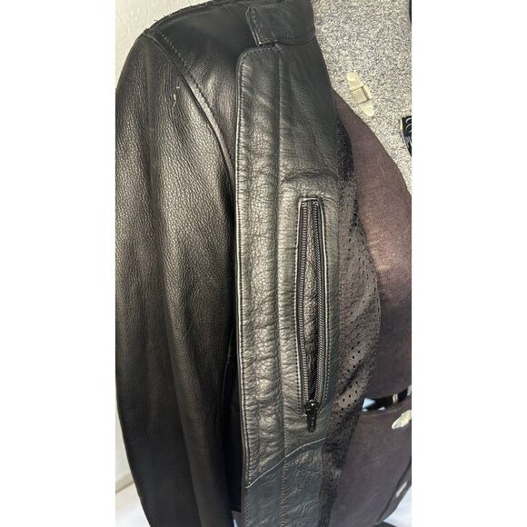 Harley Davidson Womens M Leather Riding Jacket Black Willie G Wheel Large Print - Picture 5 of 12